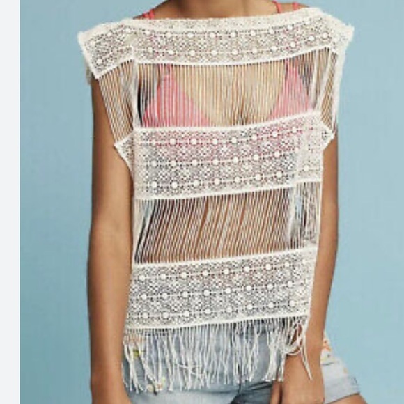 Callahan Cream Crochet Fringe Top - Picture 1 of 7